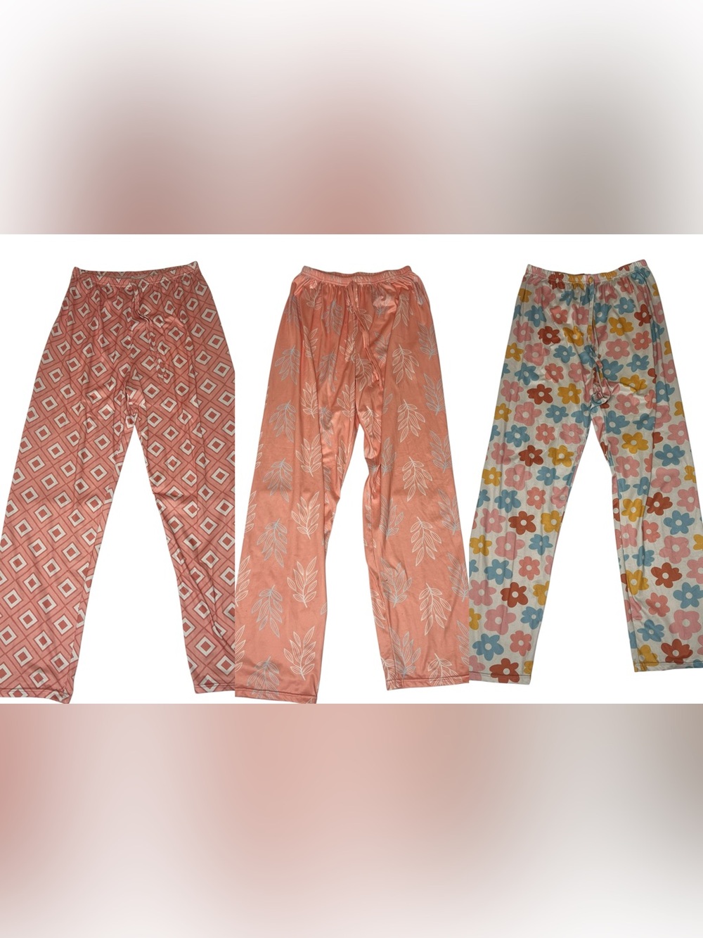 Women’s size Medium Pajama Pants Trio - Floral & Patterned Sleep Bottoms